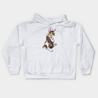 Bobtail BunnyCat: Chocolate Bicolor Tabby (White) Kids Hoodie